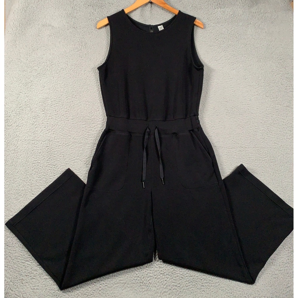 Spanx AirEssentials Sleeveless Jumpsuit Womens Large Black Wide Leg Drawstring L